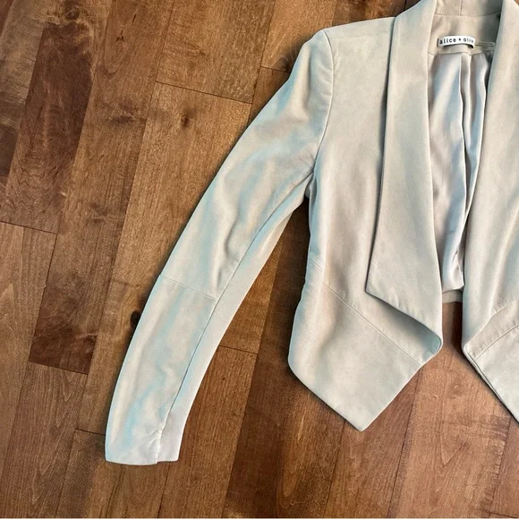 Alice + Olivia Cream Open Front Goat Leather Harvey Suede Crop Jacket XS - Picture 3 of 9